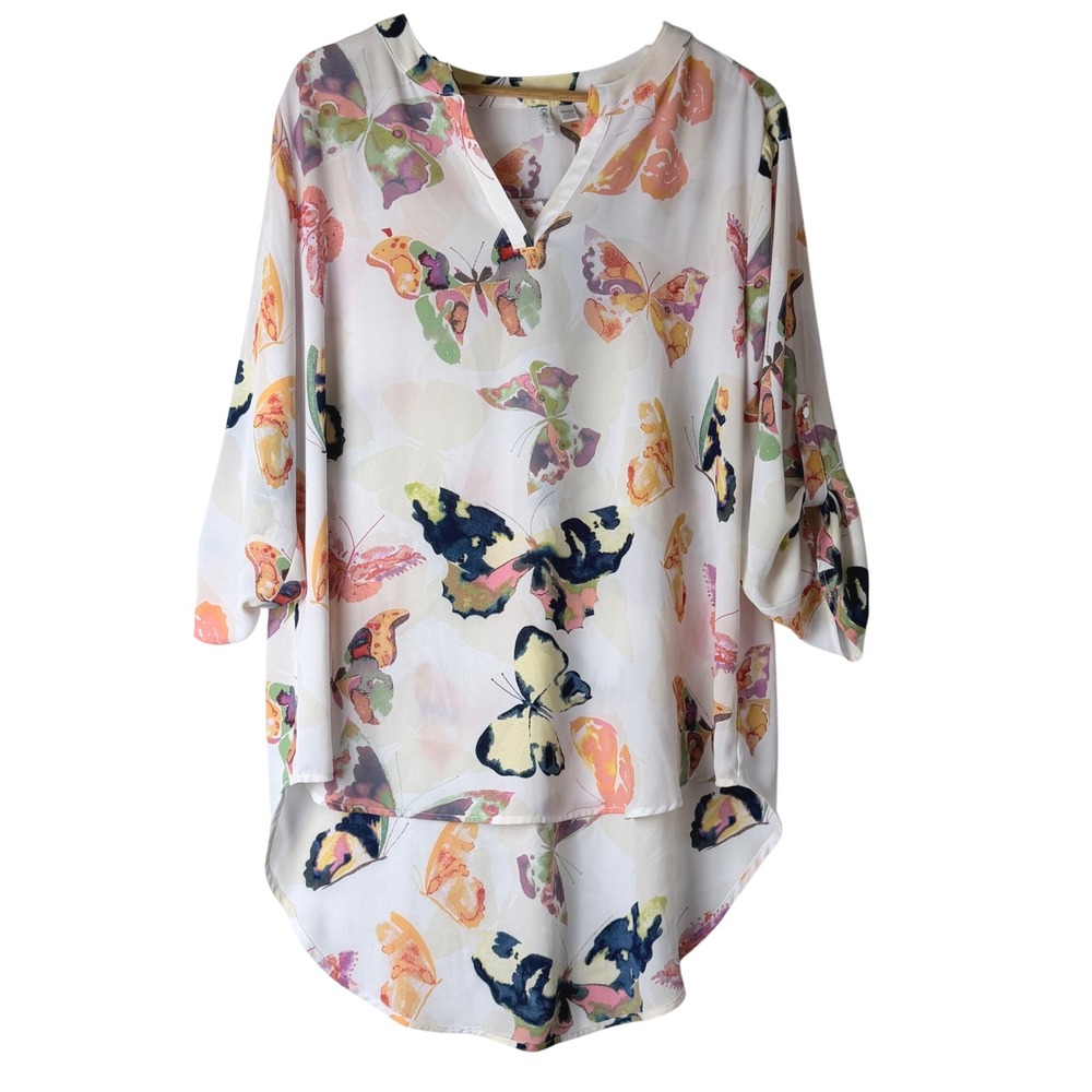 Cato Whimsical Butterfly Blouse Plus Size 14/16W White Cottagecore Boho Workwear
